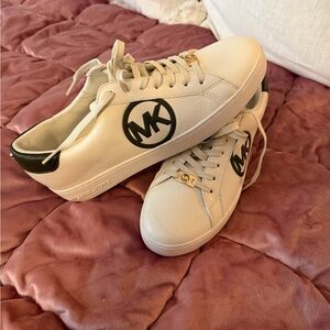 Michael Kors Cream Leather Sneakers with Black MK Logo